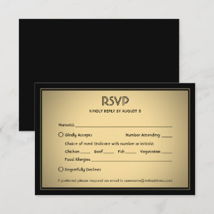 Tarjeta De Confirmación De Asistencia Elegante y sofisticado negro y dorado con opciones