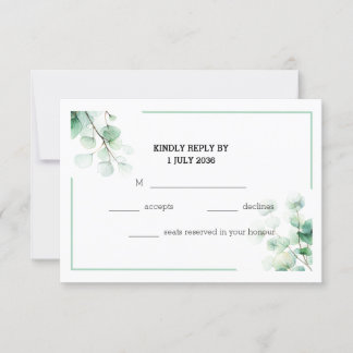 Tarjeta De Confirmación De Asistencia Elegante y verde suave Eucalyptus Twigs Wedding RS