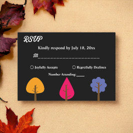 Tarjeta De Confirmación De Asistencia Elegantes árboles coloridos Rustic Black Fall Wedd
