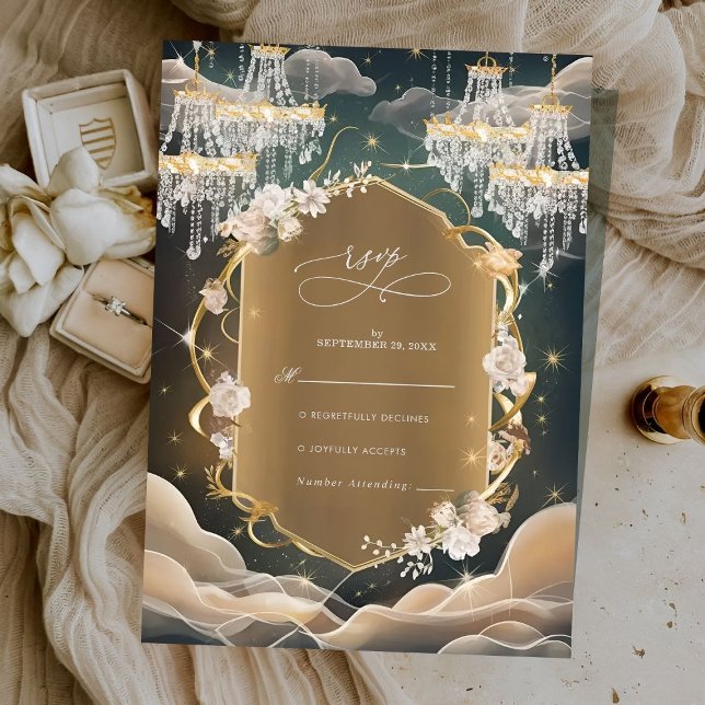 Tarjeta De Confirmación De Asistencia Elegantes cristales opulentos místicos y Boda flor (Subido por el creador)