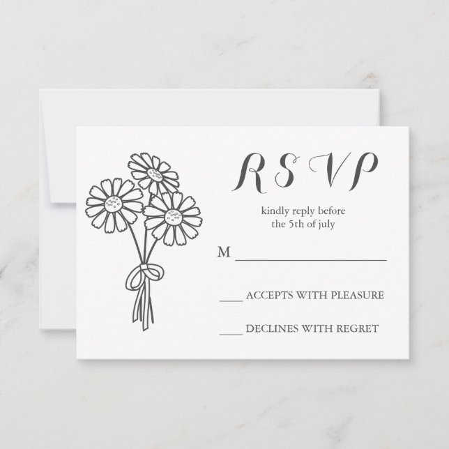 Tarjeta De Confirmación De Asistencia Elegantes Daisies blancos Florales Bouquet Boda RS (Anverso)