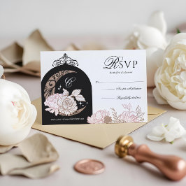 Tarjeta De Confirmación De Asistencia Elegantes estrellas de la luna de las flores rosad