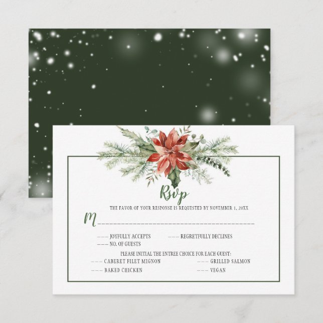 Tarjeta De Confirmación De Asistencia Elegantes Evergreens y Navidades de Poinsettia RSV (Anverso / Reverso)