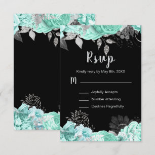 Tarjeta De Confirmación De Asistencia Elegantes flores verdes y plateadas Sweet Sixteen