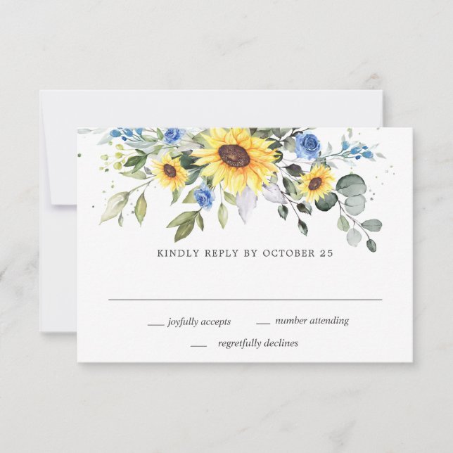 Tarjeta De Confirmación De Asistencia Elegantes girasoles Eucalyptus Greenery Boda (Anverso)