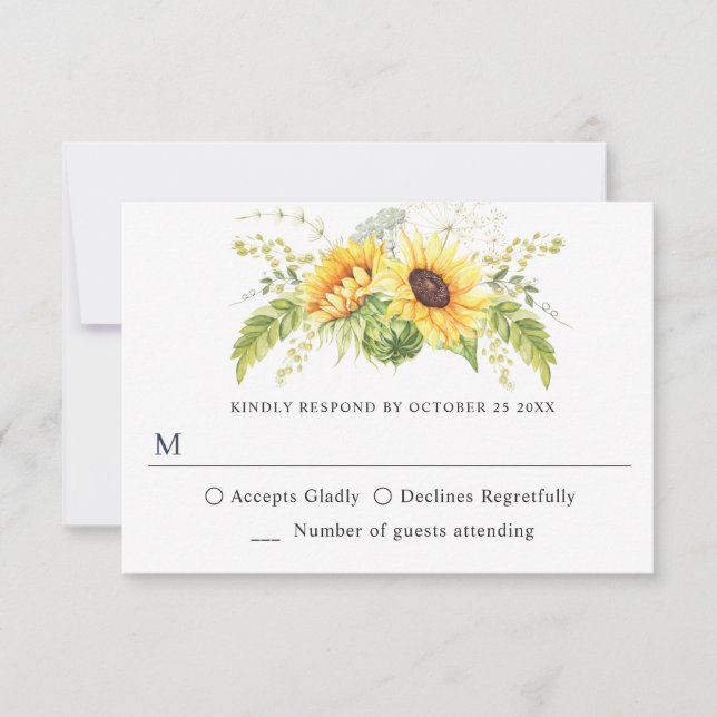 Tarjeta De Confirmación De Asistencia Elegantes girasoles Eucalyptus Greenery Boda (Anverso)