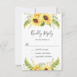 Tarjeta De Confirmación De Asistencia Elegantes girasoles Eucalyptus Greenery Boda