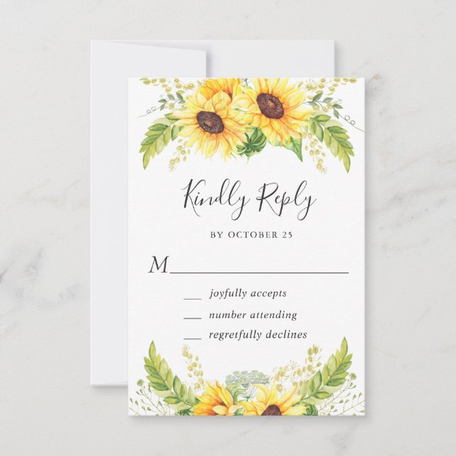 Tarjeta De Confirmación De Asistencia Elegantes girasoles Eucalyptus Greenery Boda (Anverso)