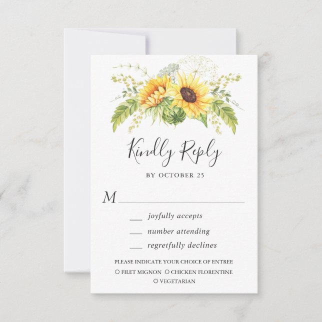 Tarjeta De Confirmación De Asistencia Elegantes girasoles Eucalyptus Greenery Boda (Anverso)