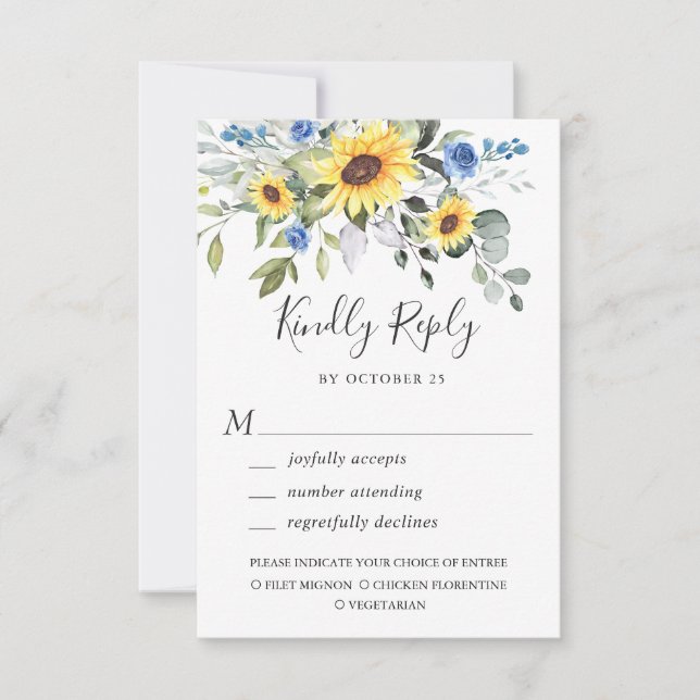 Tarjeta De Confirmación De Asistencia Elegantes girasoles Eucalyptus Greenery Boda (Anverso)