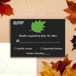 Tarjeta De Confirmación De Asistencia Elegantes Hojas Verde Negras Y Blancas Boda Caída