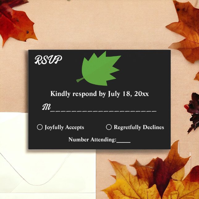 Tarjeta De Confirmación De Asistencia Elegantes Hojas Verde Negras Y Blancas Boda Caída (Subido por el creador)