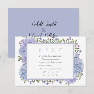 Tarjeta De Confirmación De Asistencia Elegantes Hortensias Acuarela Azul Polvoriento Bod