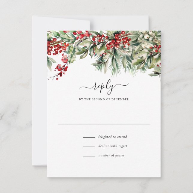 Tarjeta De Confirmación De Asistencia Elegantes Navidades de invierno Boda de vacaciones (Anverso)