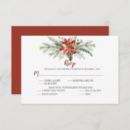 Tarjeta De Confirmación De Asistencia Elegantes Navidades de la Poinsettia Roja Evergree