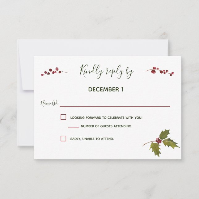 Tarjeta De Confirmación De Asistencia Elegantes Navidades de la Poinsettia Roja se casan (Anverso)