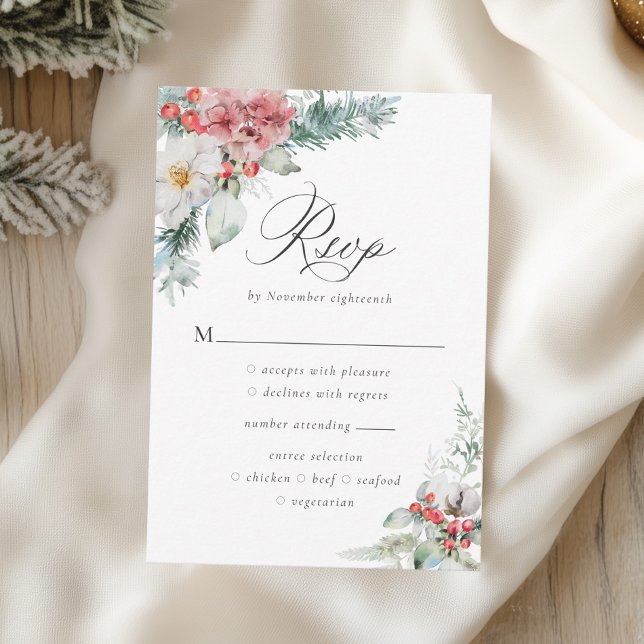 Tarjeta De Confirmación De Asistencia Elegantes Navidades Floral Boda de Invierno (Subido por el creador)