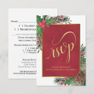 Tarjeta De Confirmación De Asistencia Elegantes Navidades Holly & Pine o Boda de vacacio