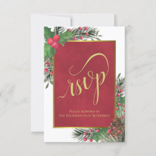 Tarjeta De Confirmación De Asistencia Elegantes Navidades Holly & Pine o Boda de vacacio