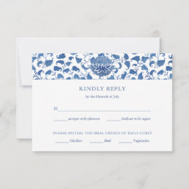 Tarjeta De Confirmación De Asistencia Elegantes Opciones De Comida Azul Y Blanco Boda RS