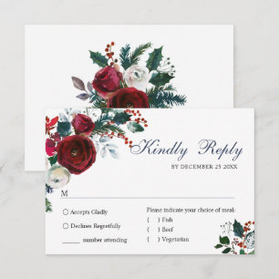 Tarjeta De Confirmación De Asistencia Elegantes Rosas de invierno de Borgoña Boda de la