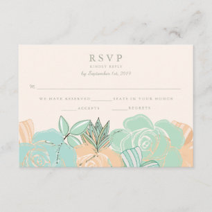 Tarjeta De Confirmación De Asistencia Elegantes Rosas de la pintura Mint Floral Wedding 