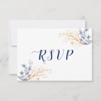 Elegantes Rosas Floral Royal Blue y Flores de Oro