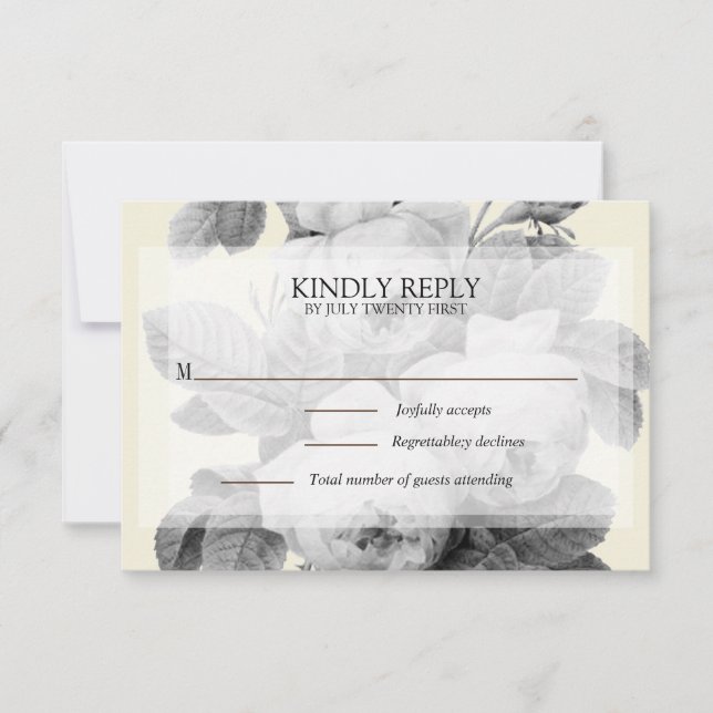 Tarjeta De Confirmación De Asistencia Elegantes rosas franceses monocromos (Anverso)