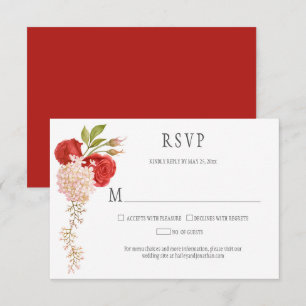 Tarjeta De Confirmación De Asistencia Elegantes rosas rojas de invierno e hidrangeas