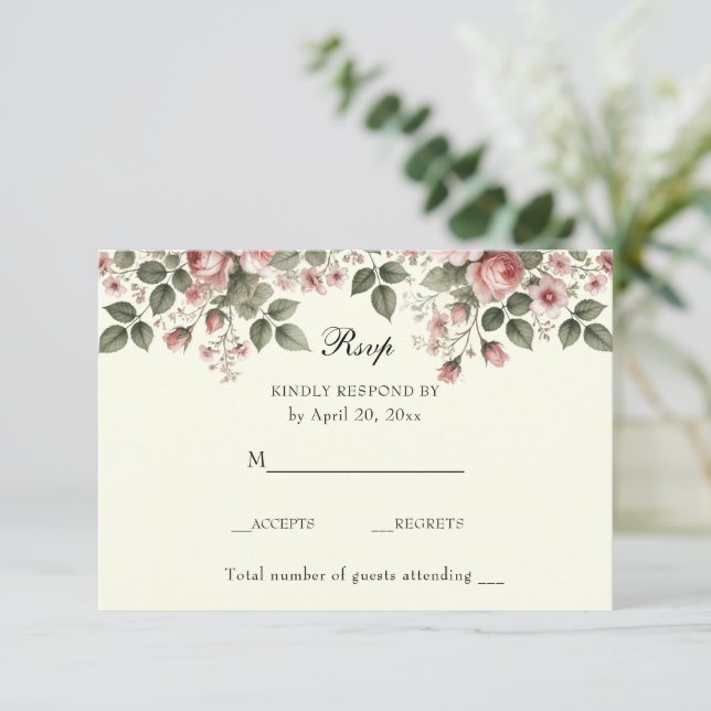 Tarjeta De Confirmación De Asistencia Elegantes rosas rosadas florales (Anverso de pie)
