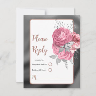 Tarjeta De Confirmación De Asistencia Elegantes rosas rosadas y blancas con envoltura de