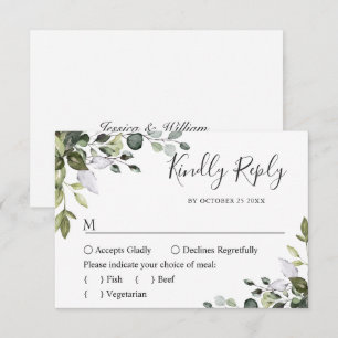 Tarjeta De Confirmación De Asistencia ELEGIR COMIDA Boda de eucalipto simple y elegante