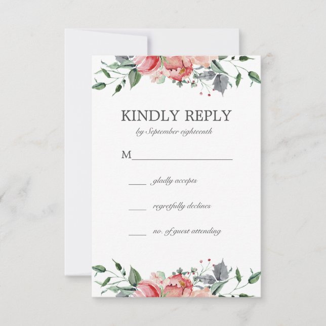 Tarjeta De Confirmación De Asistencia Elizabeth Simple Elegant Boda de Flores Rosa (Anverso)