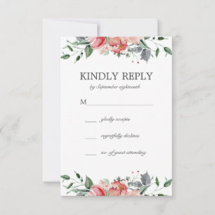 Tarjeta De Confirmación De Asistencia Elizabeth Simple Elegant Boda de Flores Rosa
