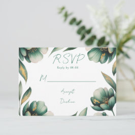 Tarjeta De Confirmación De Asistencia Emerald Green and Gold Rose Wedding