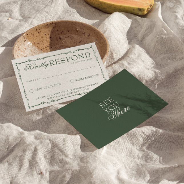 Tarjeta De Confirmación De Asistencia Emerald Green Branches Boho Old Money Wedding (Subido por el creador)