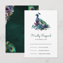 Tarjeta De Confirmación De Asistencia Emerald Green Floral Peacock Wedding