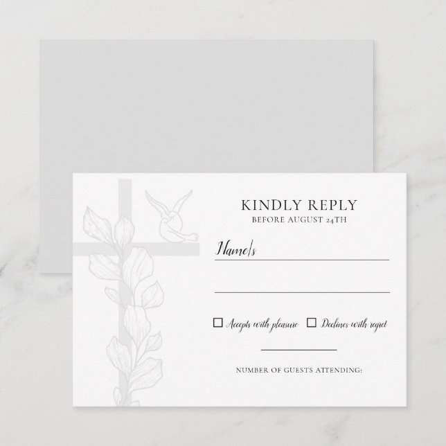 Tarjeta De Confirmación De Asistencia Emma Elegant Cross & Doves Christian Boda (Anverso / Reverso)