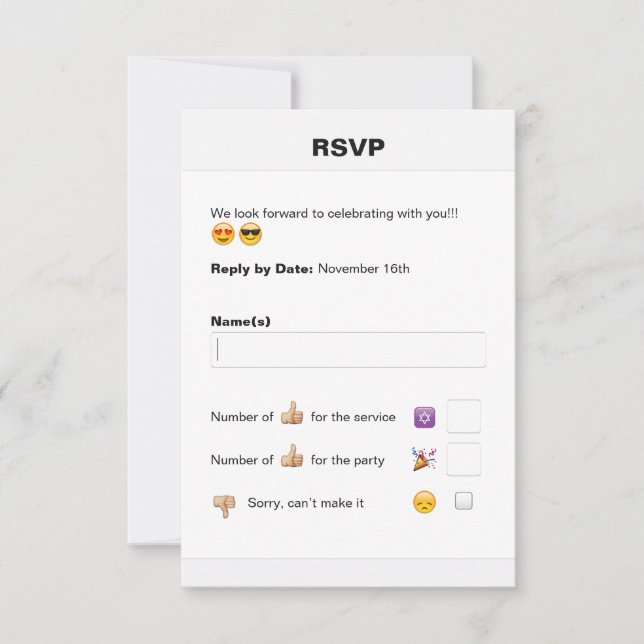 Tarjeta De Confirmación De Asistencia Emoji de medios sociales Bat Mitzvah o Bar Mitzvah (Anverso)