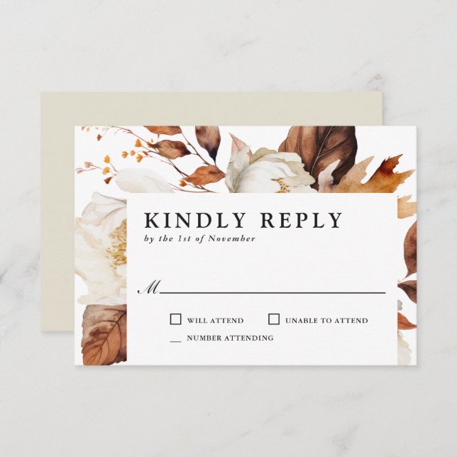 Tarjeta De Confirmación De Asistencia Encantado Boda del Boho ruso de otoño florece (Anverso / Reverso)