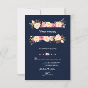 Tarjeta De Confirmación De Asistencia Encantador Boda azul de la armada de marcos floral