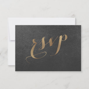 Tarjeta De Confirmación De Asistencia Encantador Relieve metalizado dorado Black Wedding