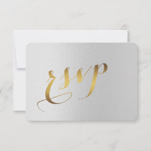 Tarjeta De Confirmación De Asistencia Encantador Relieve metalizado dorado Boda gris RSV