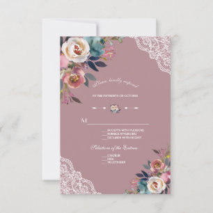 Tarjeta De Confirmación De Asistencia Encantador Rosa de Boda floral con polvo azul