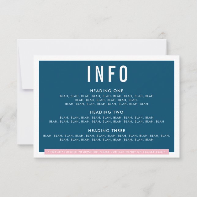 Tarjeta De Confirmación De Asistencia ENCLOSURE DETAILES divertido negrita bloque azul m (Anverso)