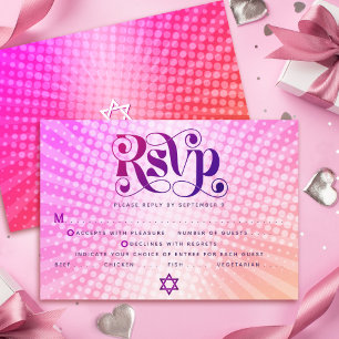 Tarjeta De Confirmación De Asistencia Entrada Boho Gradiente Rosa Naranja Retro Bat Mitz