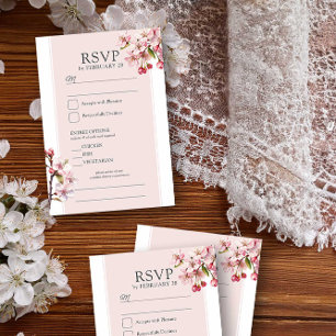 Tarjeta De Confirmación De Asistencia Entrada de boda floral rosa de flor de cerezo y