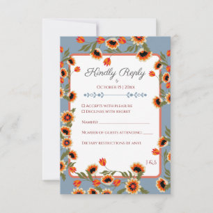 Tarjeta De Confirmación De Asistencia Escándalo floral rústico Boda de inspiración folcl