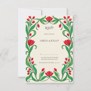 Tarjeta De Confirmación De Asistencia Escarlata Esmeralda Art Nouveau Viva