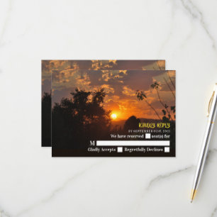 Tarjeta De Confirmación De Asistencia Escena De Amanecer Por La Noche, Boda Rústico
